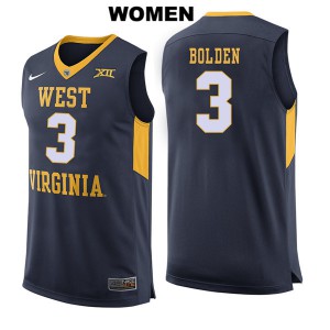 Womens West Virginia Mountaineers James Bolden #3 Navy Player Jersey 720701-265