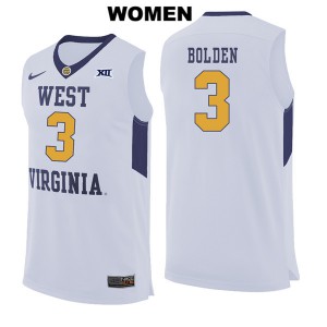Womens West Virginia Mountaineers James Bolden #3 White College Jersey 972134-857