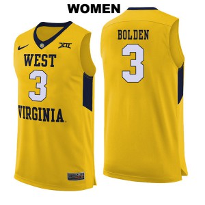 Women West Virginia Mountaineers James Bolden #3 Yellow Player Jersey 255167-789