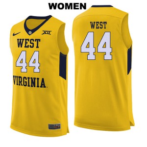 Women's West Virginia Mountaineers Jerry West #44 Embroidery Yellow Jersey 362314-569