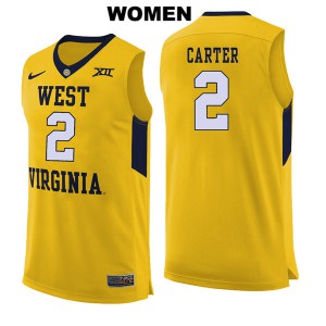 Women West Virginia Mountaineers Jevon Carter #2 Yellow Stitched Jersey 744702-862