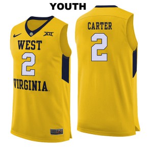 Youth West Virginia Mountaineers Jevon Carter #2 University Yellow Jerseys 924539-876