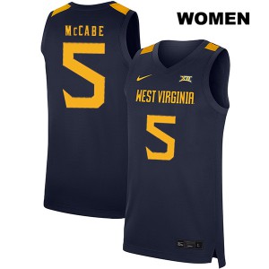 Women West Virginia Mountaineers Jordan McCabe #5 Stitched Navy Jersey 665588-947