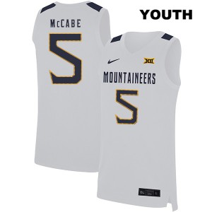 Youth West Virginia Mountaineers Jordan McCabe #5 White Embroidery Jersey 162265-801