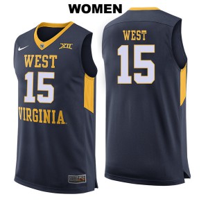 Women's West Virginia Mountaineers Lamont West #15 NCAA Navy Jersey 653661-386