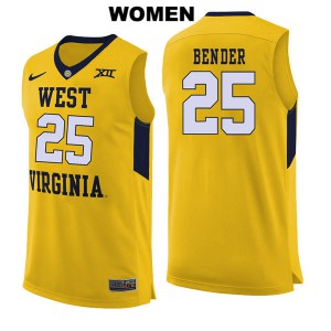 Women West Virginia Mountaineers Maciej Bender #25 Yellow Basketball Jersey 588204-407
