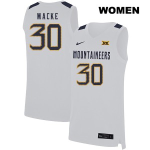 Women's West Virginia Mountaineers Spencer Macke #30 Stitch White Jerseys 724298-772