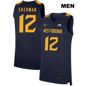 Men West Virginia Mountaineers Taz Sherman #12 Basketball Navy Jersey 397327-627