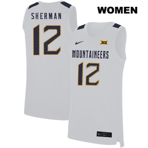 Women's West Virginia Mountaineers Taz Sherman #12 White Official Jersey 370181-763