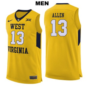 Men's West Virginia Mountaineers Teddy Allen #13 Yellow University Jersey 978214-500