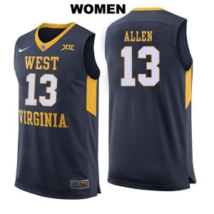 Women's West Virginia Mountaineers Teddy Allen #13 Navy College Jersey 818458-371