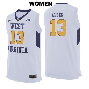 Women West Virginia Mountaineers Teddy Allen #13 Embroidery White Jerseys 475800-673