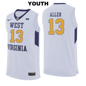 Youth West Virginia Mountaineers Teddy Allen #13 Player White Jerseys 814004-991