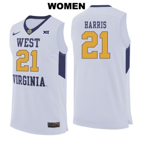 Womens West Virginia Mountaineers Wesley Harris #21 College White Jersey 345740-219