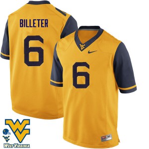Men West Virginia Mountaineers Will Billeter #6 Stitched Gold Jersey 834144-228