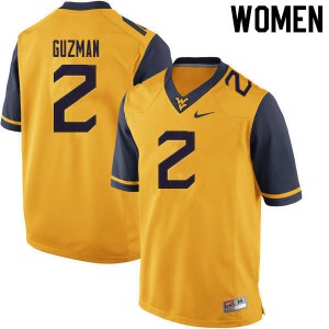Womens West Virginia Mountaineers Noah Guzman #2 2020 Yellow University Jerseys 177399-885