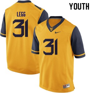 Youth West Virginia Mountaineers Casey Legg #31 Official Yellow Jersey 862863-484