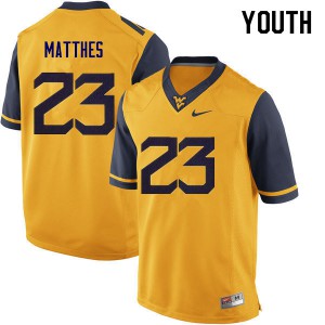 Youth West Virginia Mountaineers Evan Matthes #23 Football Yellow Jersey 792437-559