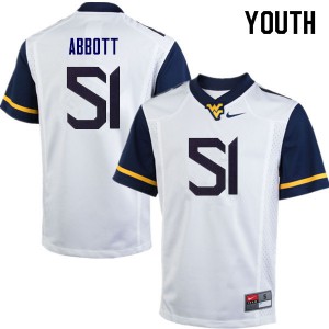 Youth West Virginia Mountaineers Jake Abbott #51 White Embroidery Jerseys 589152-771