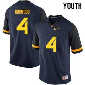 Youth West Virginia Mountaineers Josh Norwood #4 College Navy Jersey 869380-748