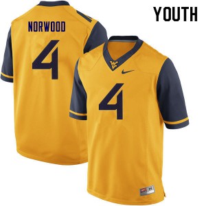 Youth West Virginia Mountaineers Josh Norwood #4 Player Yellow Jersey 917688-980