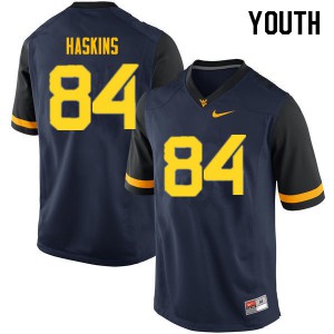 Youth West Virginia Mountaineers Jovani Haskins #84 Stitch Navy Jersey 434947-317