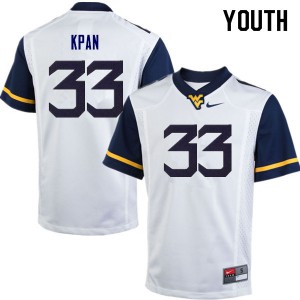 Youth West Virginia Mountaineers T.J. Kpan #33 College White Jerseys 195239-750
