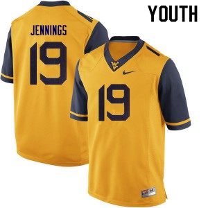 Youth West Virginia Mountaineers Ali Jennings #19 College Gold Jersey 100301-968
