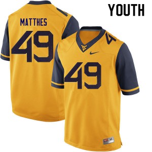 Youth West Virginia Mountaineers Evan Matthes #49 Player Gold Jersey 889765-439