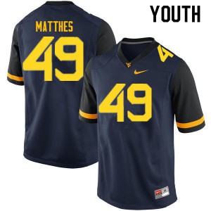 Youth West Virginia Mountaineers Evan Matthes #49 College Navy Jersey 778977-834