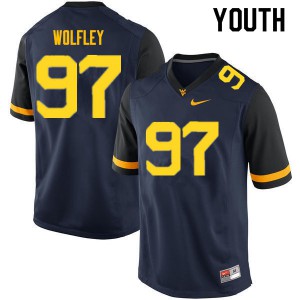 Youth West Virginia Mountaineers Stone Wolfley #97 Navy Stitched Jerseys 921931-332