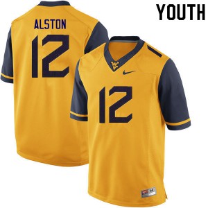 Youth West Virginia Mountaineers Taijh Alston #12 Embroidery Gold Jerseys 236887-174