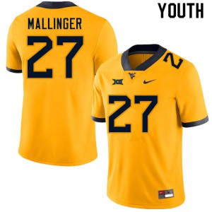 Youth West Virginia Mountaineers Davis Mallinger #27 Gold University Jersey 608041-971