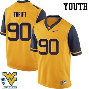 Youth West Virginia Mountaineers Brenon Thrift #90 Gold Embroidery Jerseys 584241-133