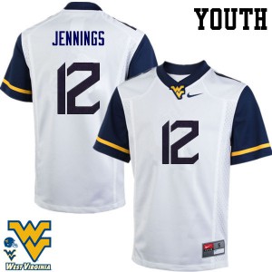 Youth West Virginia Mountaineers Gary Jennings #12 Stitched White Jersey 818903-337