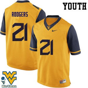 Youth West Virginia Mountaineers Ira Errett Rodgers #21 Gold Embroidery Jerseys 855005-446