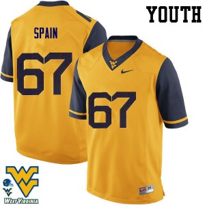 Youth West Virginia Mountaineers Quinton Spain #67 Gold Stitched Jersey 135758-634