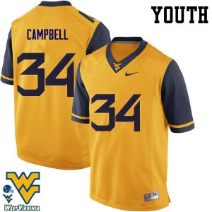 Youth West Virginia Mountaineers Shea Campbell #34 Gold Official Jerseys 321732-743