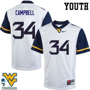 Youth West Virginia Mountaineers Shea Campbell #34 College White Jersey 630768-713