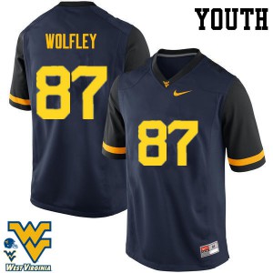 Youth West Virginia Mountaineers Stone Wolfley #87 Navy High School Jersey 960394-933