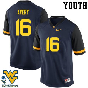 Youth West Virginia Mountaineers Toyous Avery #16 Navy Football Jersey 955173-826