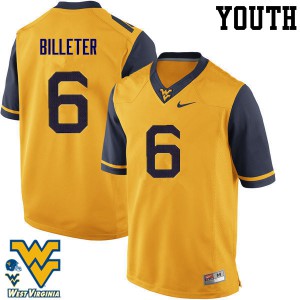 Youth West Virginia Mountaineers Will Billeter #6 Gold Official Jerseys 956964-981