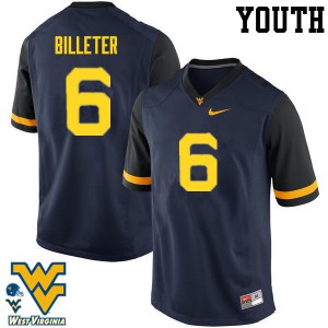 Youth West Virginia Mountaineers Will Billeter #6 Navy Embroidery Jersey 223743-500