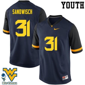 Youth West Virginia Mountaineers Zach Sandwisch #31 Navy University Jersey 915126-752