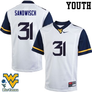 Youth West Virginia Mountaineers Zach Sandwisch #31 NCAA White Jersey 900263-117