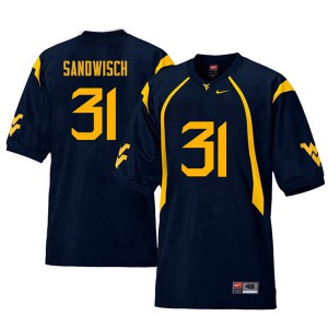 Mens West Virginia Mountaineers Zach Sandwisch #31 Retro Navy Stitched Jersey 782143-911