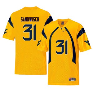 Men's West Virginia Mountaineers Zach Sandwisch #31 Player Retro Yellow Jersey 619454-176